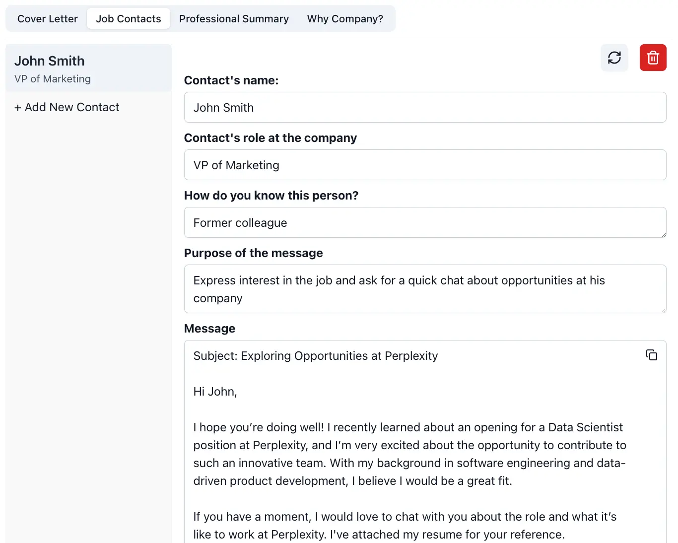 Job contact generator